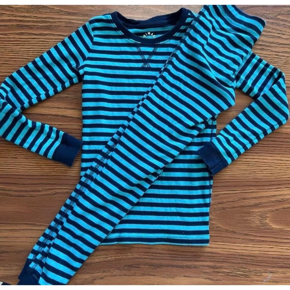 Primary pjs 💯 organic cotton Unisex Kids Pj top Size‎ 10, bottoms Size 8/9 Blue
